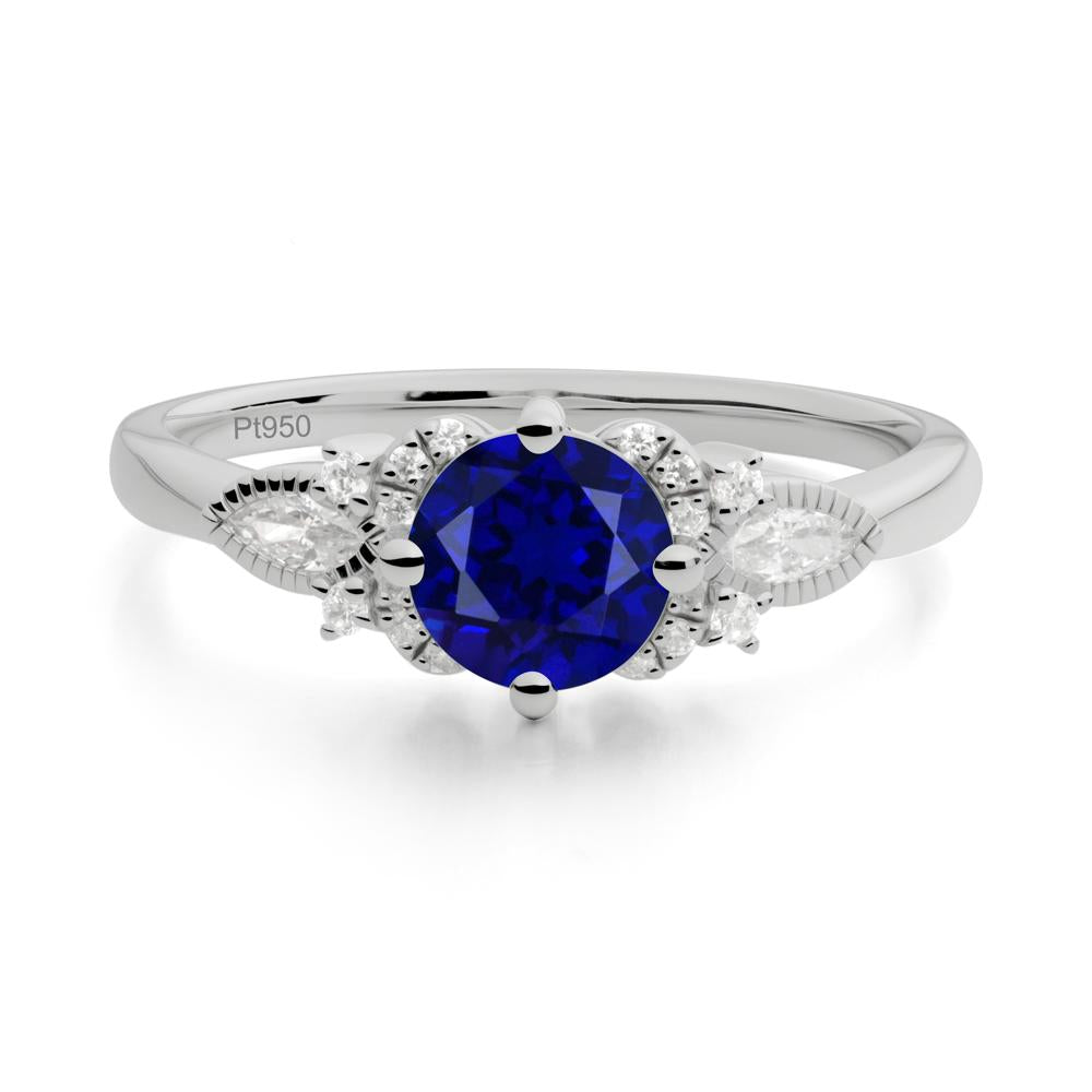 Round Sapphire Floral Statement Ring - LUO Jewelry #metal_platinum
