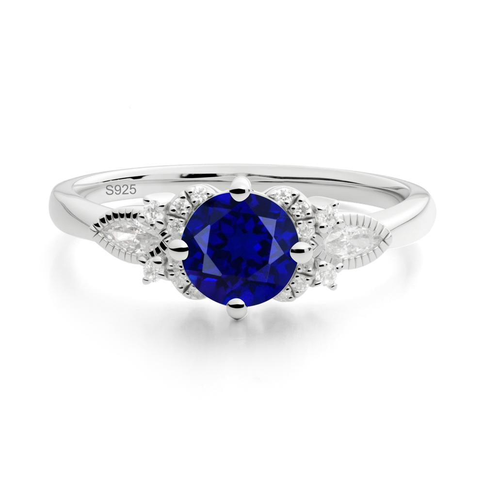 Round Sapphire Floral Statement Ring - LUO Jewelry #metal_sterling silver