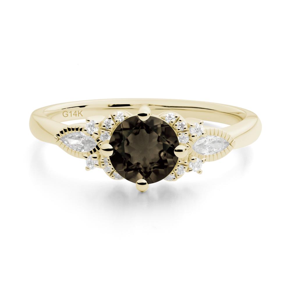 Round Smoky Quartz Floral Statement Ring - LUO Jewelry #metal_14k yellow gold