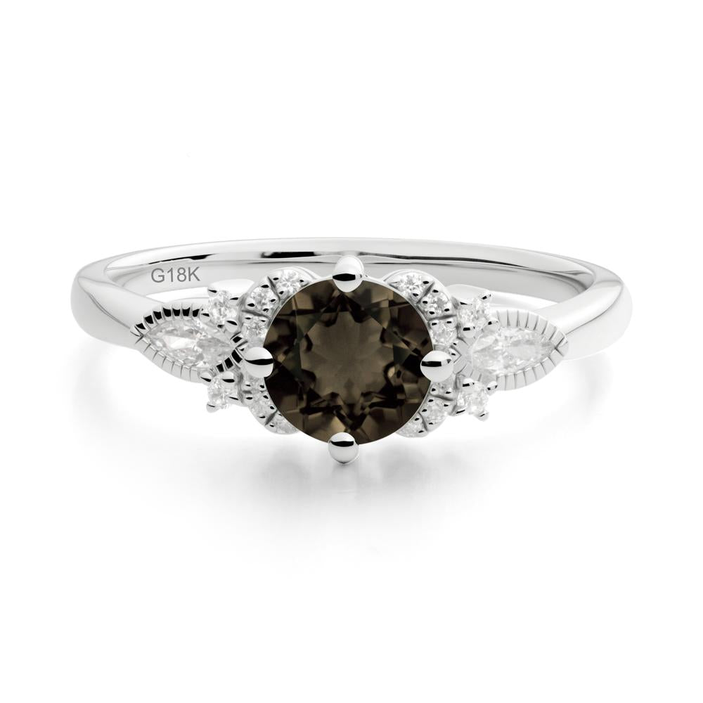 Round Smoky Quartz Floral Statement Ring - LUO Jewelry #metal_18k white gold