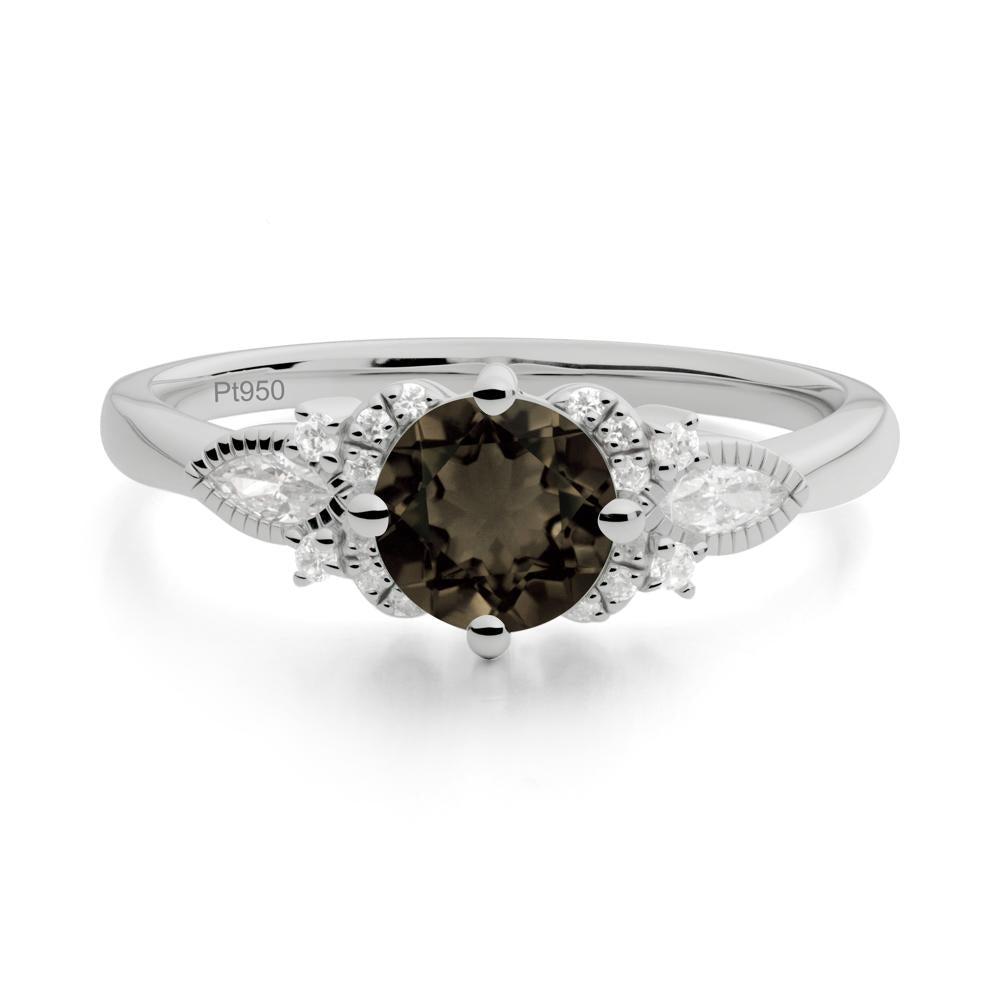 Round Smoky Quartz Floral Statement Ring - LUO Jewelry #metal_platinum
