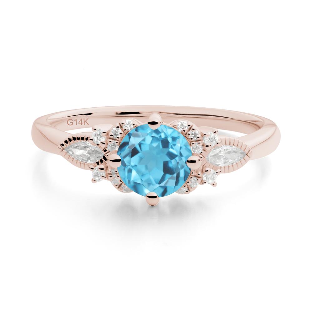 Round Swiss Blue Topaz Floral Statement Ring - LUO Jewelry #metal_14k rose gold