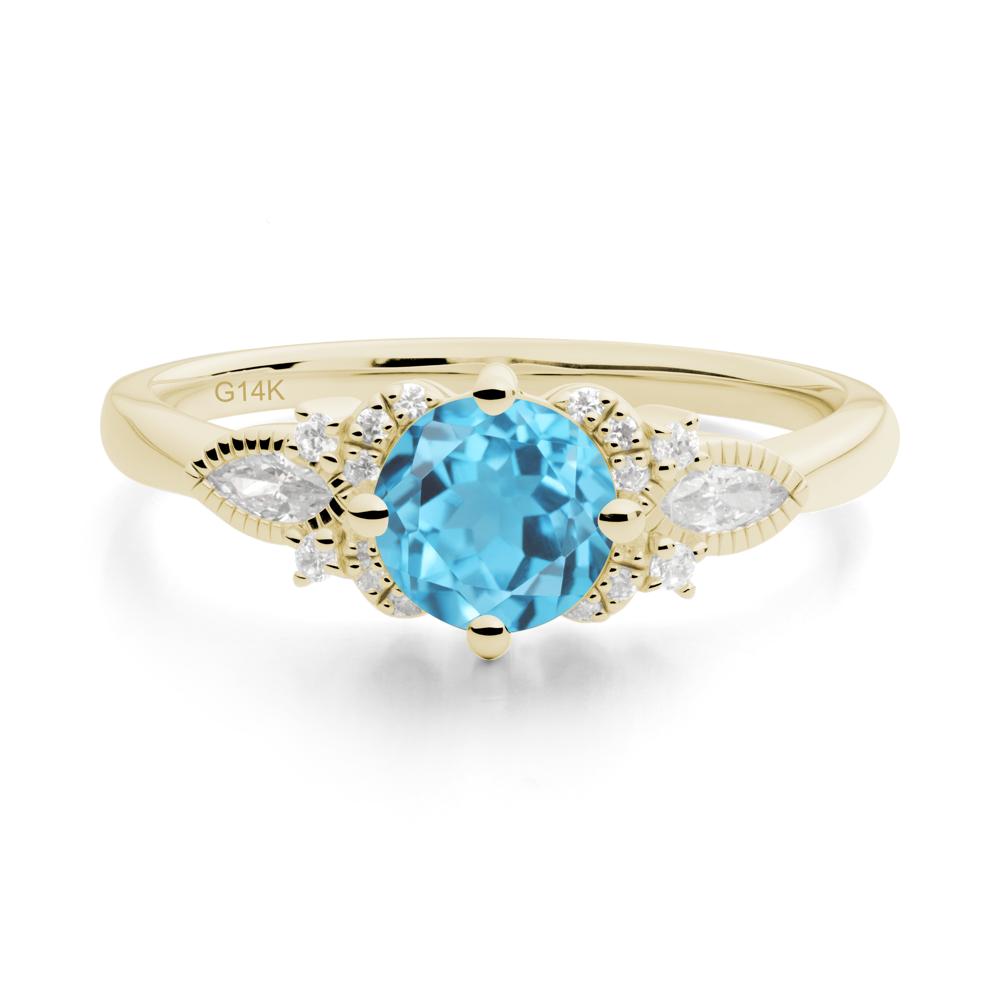 Round Swiss Blue Topaz Floral Statement Ring - LUO Jewelry #metal_14k yellow gold