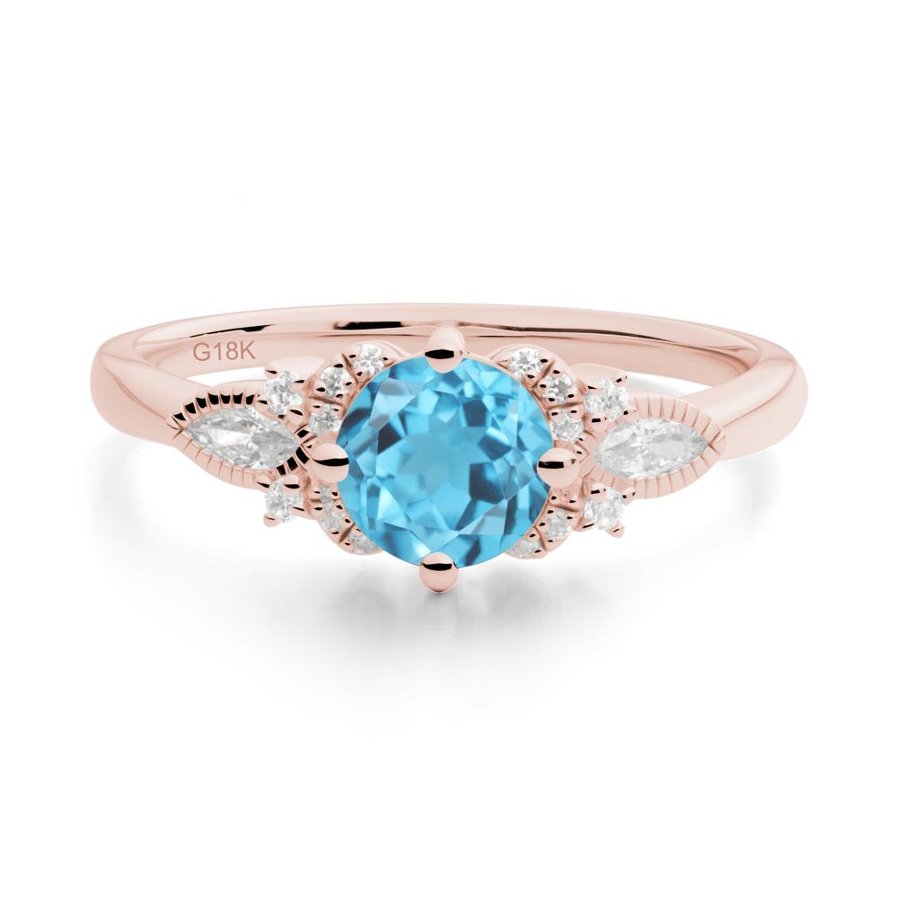 Round Swiss Blue Topaz Floral Statement Ring - LUO Jewelry #metal_18k rose gold