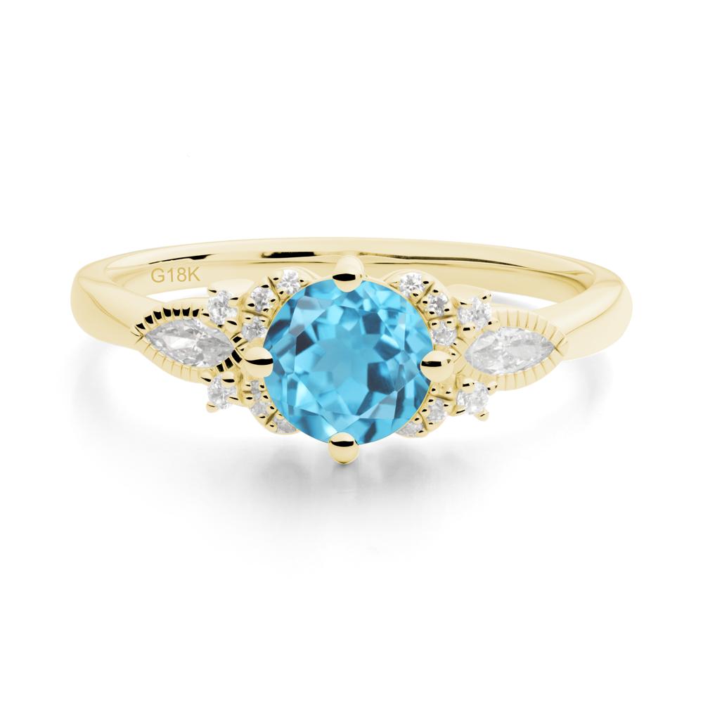 Round Swiss Blue Topaz Floral Statement Ring - LUO Jewelry #metal_18k yellow gold