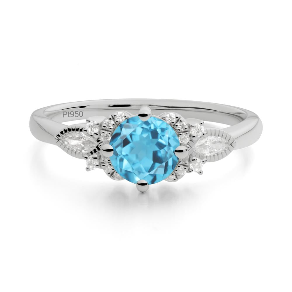 Round Swiss Blue Topaz Floral Statement Ring - LUO Jewelry #metal_platinum