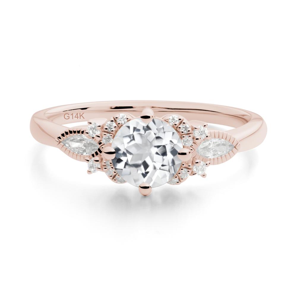 Round White Topaz Floral Statement Ring - LUO Jewelry #metal_14k rose gold
