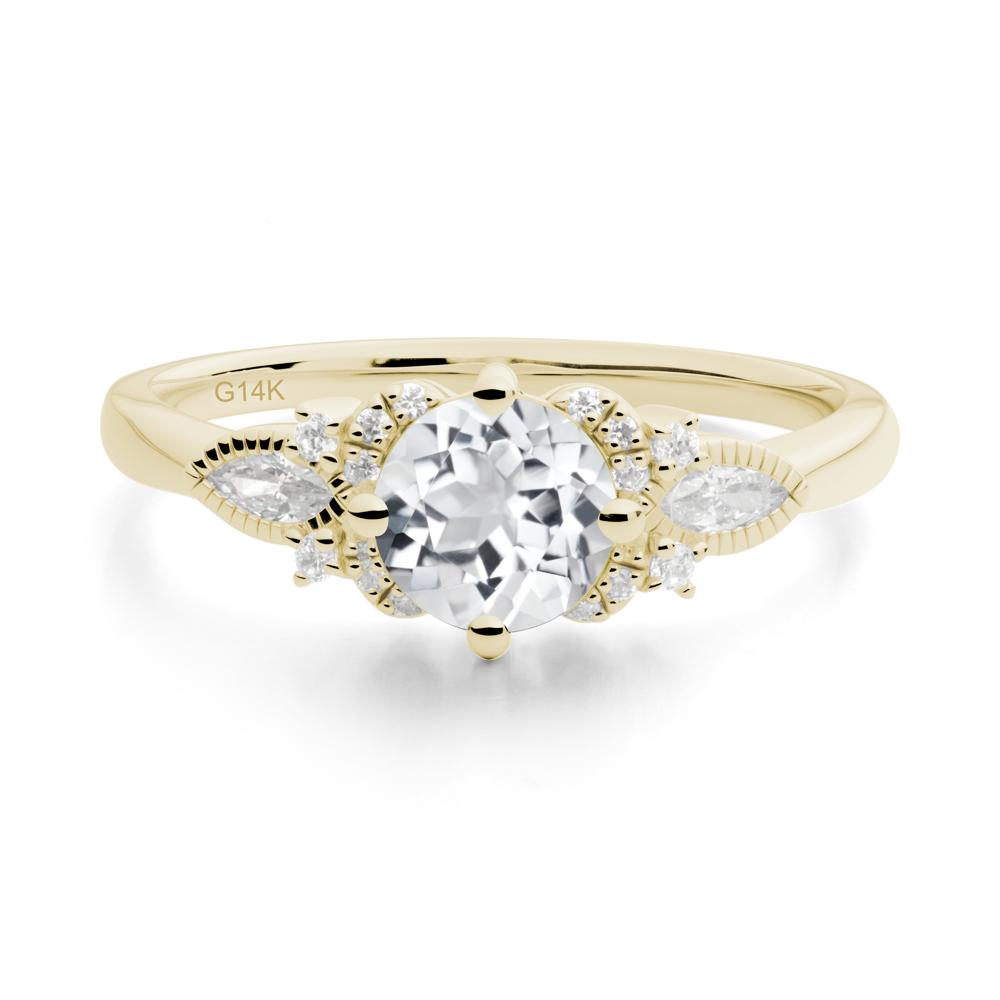 Round White Topaz Floral Statement Ring - LUO Jewelry #metal_14k yellow gold