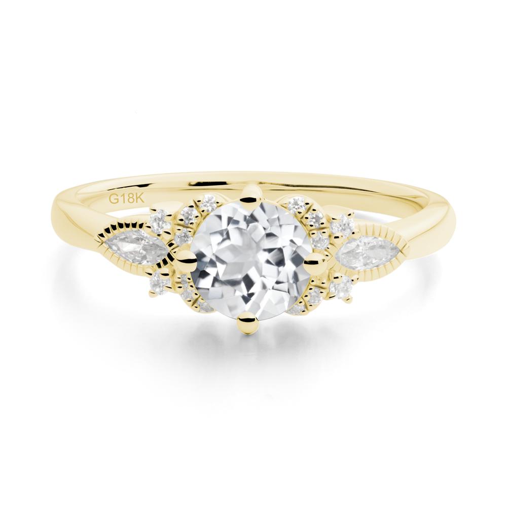 Round White Topaz Floral Statement Ring - LUO Jewelry #metal_18k yellow gold
