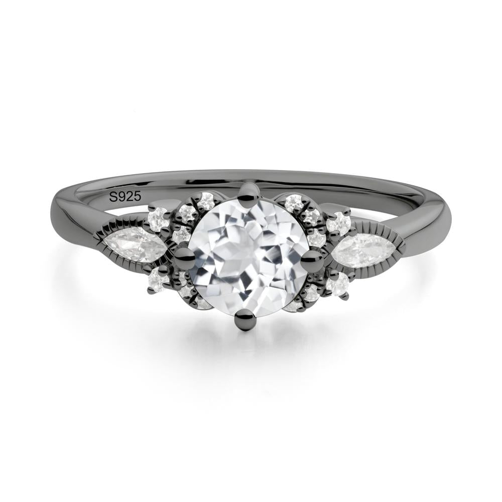 Round White Topaz Floral Statement Ring - LUO Jewelry #metal_black finish sterling silver