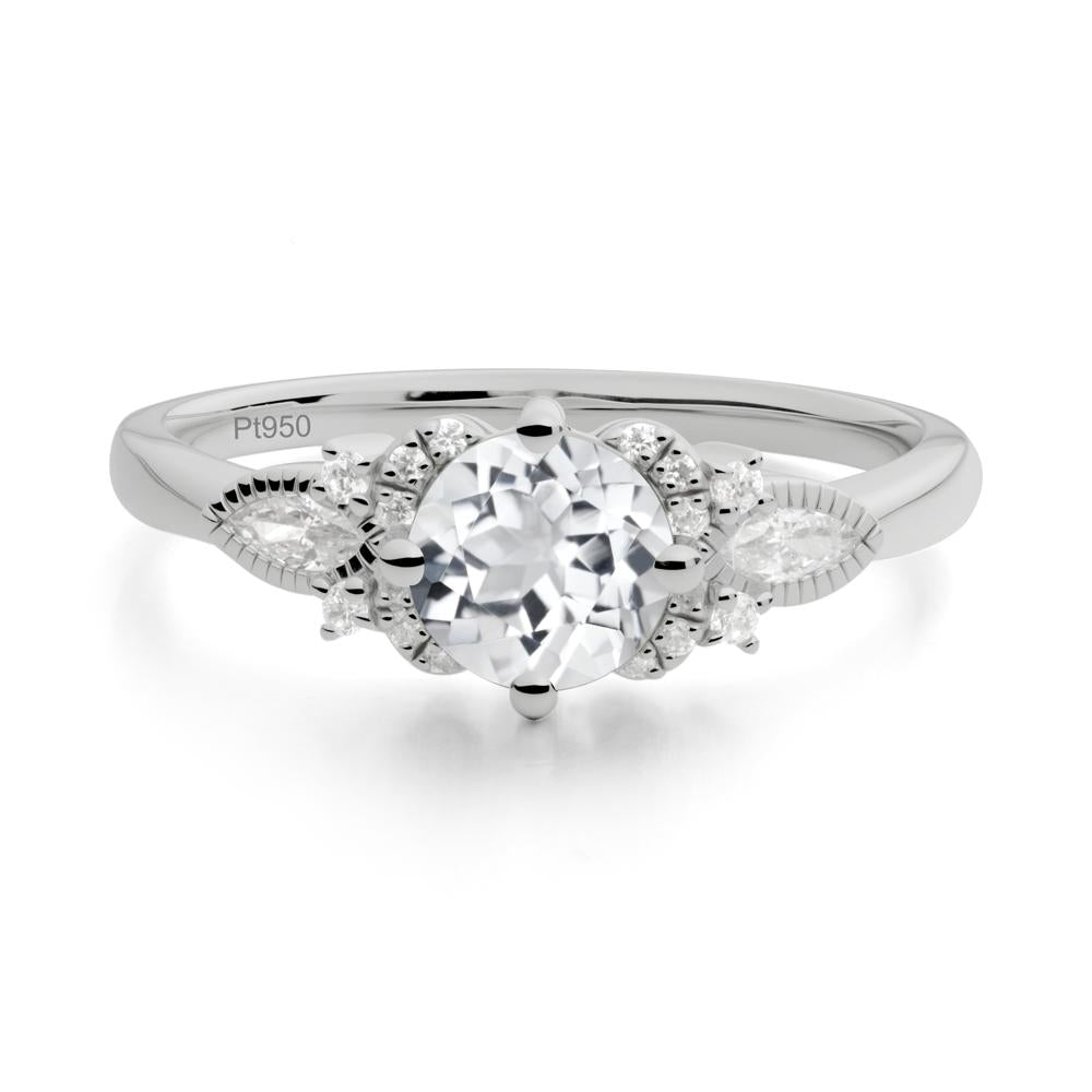 Round White Topaz Floral Statement Ring - LUO Jewelry #metal_platinum