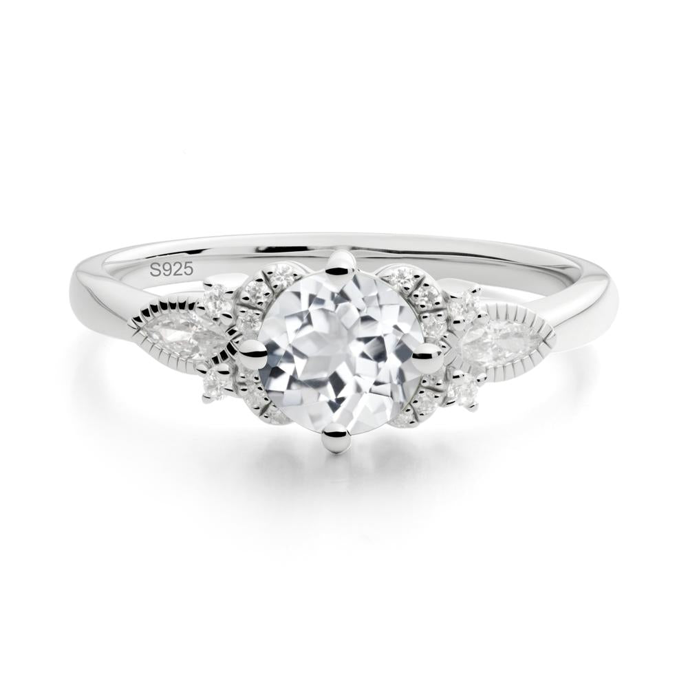 Round White Topaz Floral Statement Ring - LUO Jewelry #metal_sterling silver
