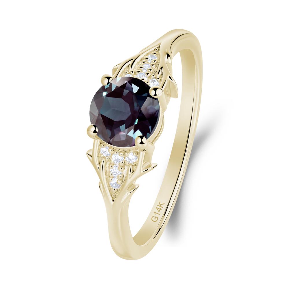 Round Alexandrite Branch Engagement Ring - LUO Jewelry #metal_14k yellow gold