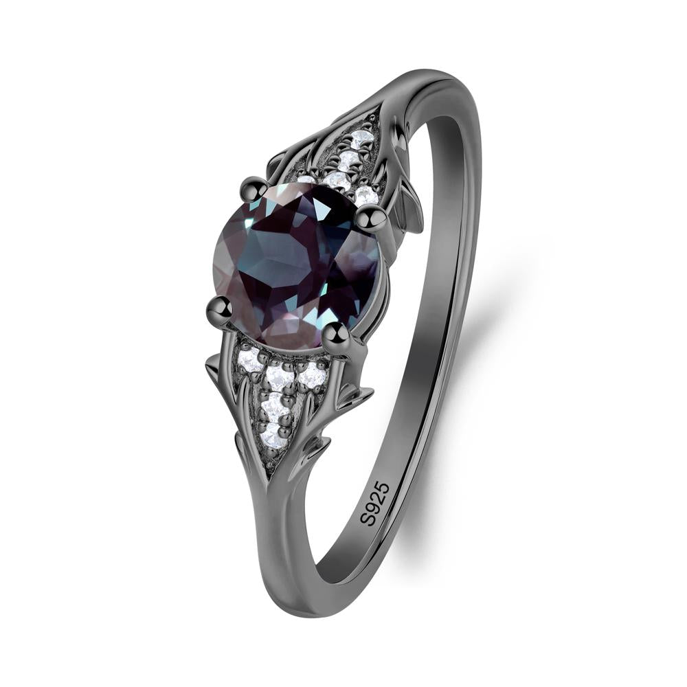 Round Alexandrite Branch Engagement Ring - LUO Jewelry #metal_black finish sterling silver