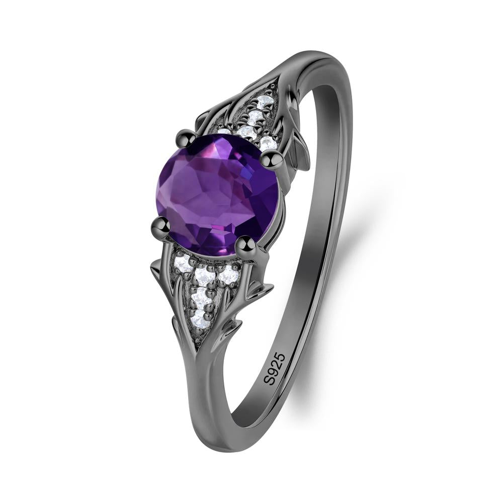 Nature Inspired Twig Textures Amethyst Ring - LUO Jewelry #metal_black finish sterling silver