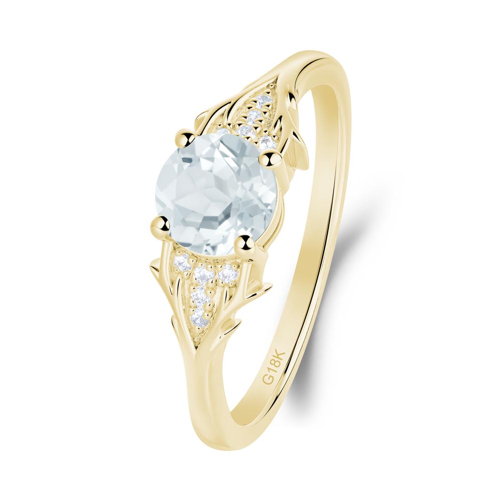 Nature Inspired Twig Textures Aquamarine Ring - LUO Jewelry #metal_18k yellow gold