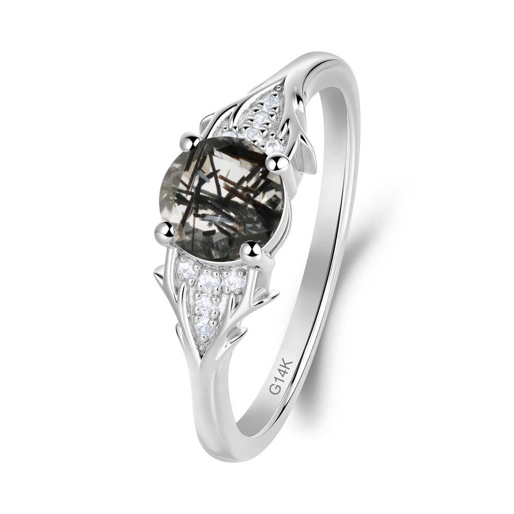 Nature Inspired Twig Textures Black Rutilated Quartz Ring - LUO Jewelry #metal_14k white gold