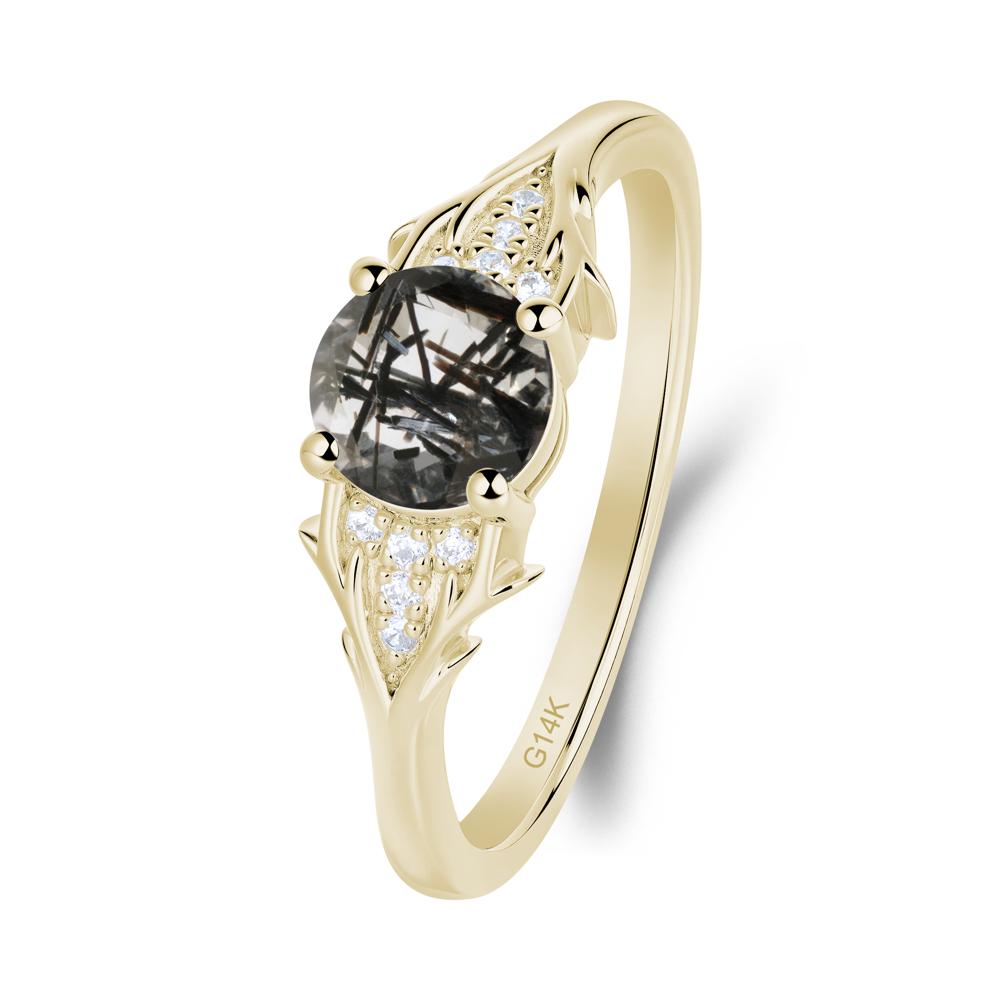 Nature Inspired Twig Textures Black Rutilated Quartz Ring - LUO Jewelry #metal_14k yellow gold