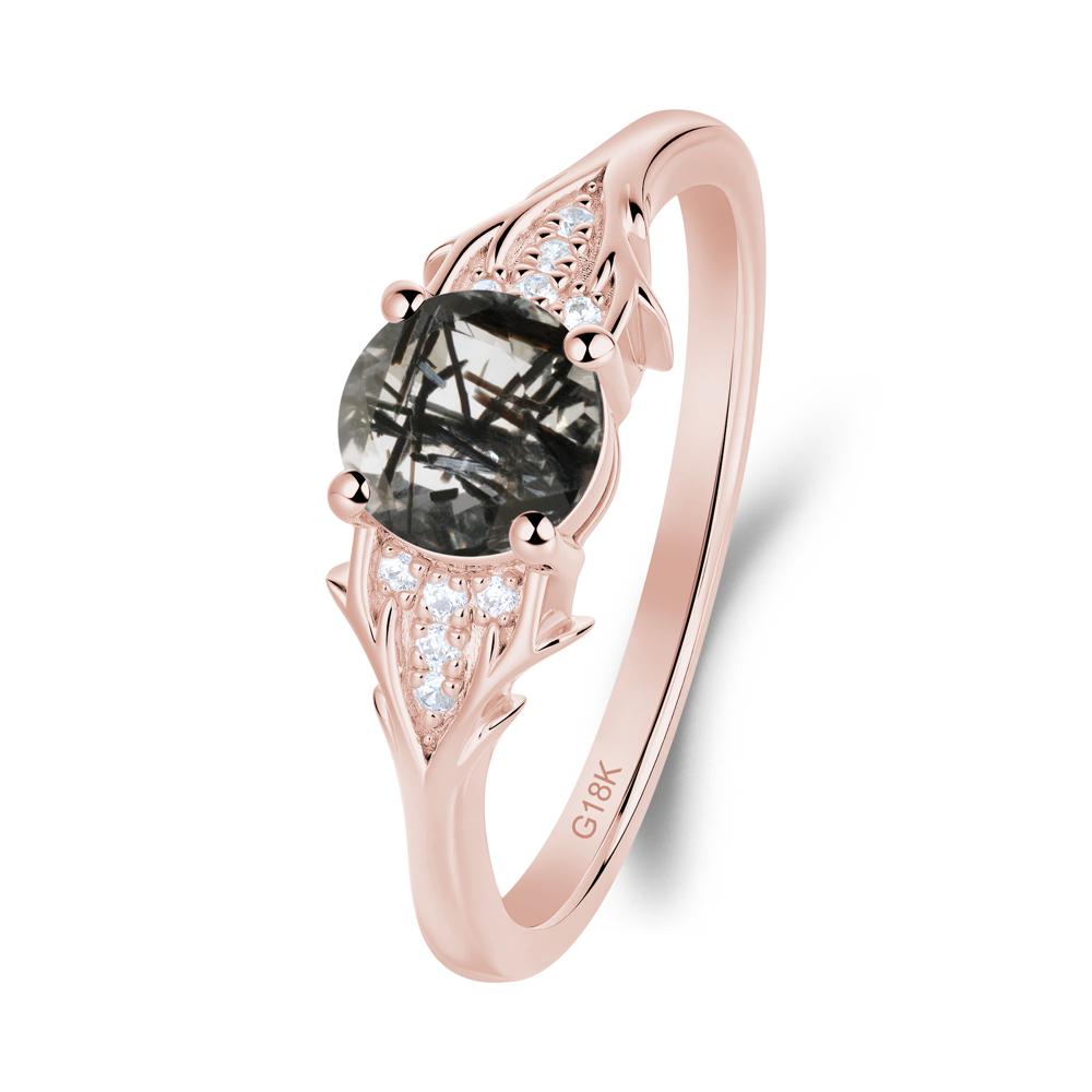 Nature Inspired Twig Textures Black Rutilated Quartz Ring - LUO Jewelry #metal_18k rose gold