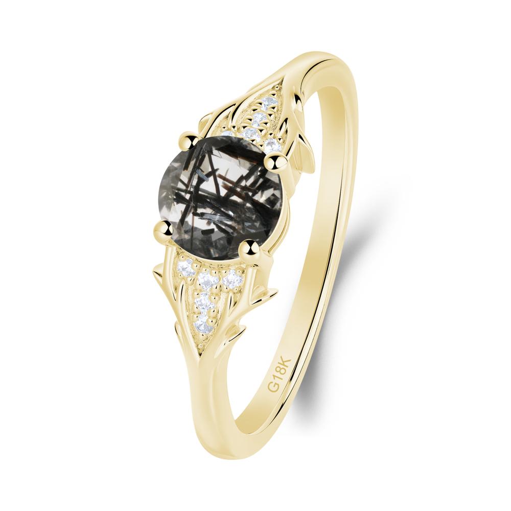 Nature Inspired Twig Textures Black Rutilated Quartz Ring - LUO Jewelry #metal_18k yellow gold