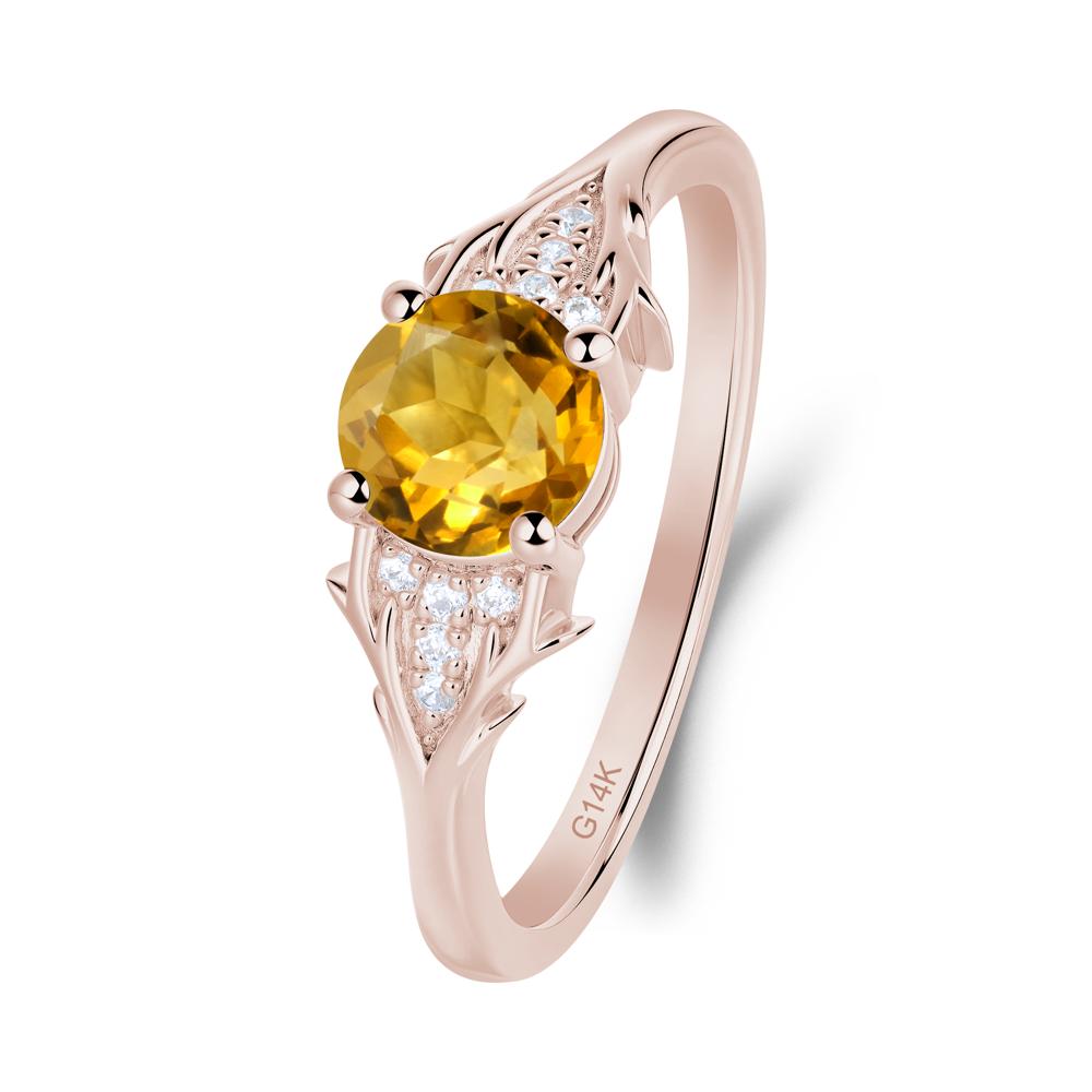 Round Citrine Branch Engagement Ring - LUO Jewelry #metal_14k rose gold
