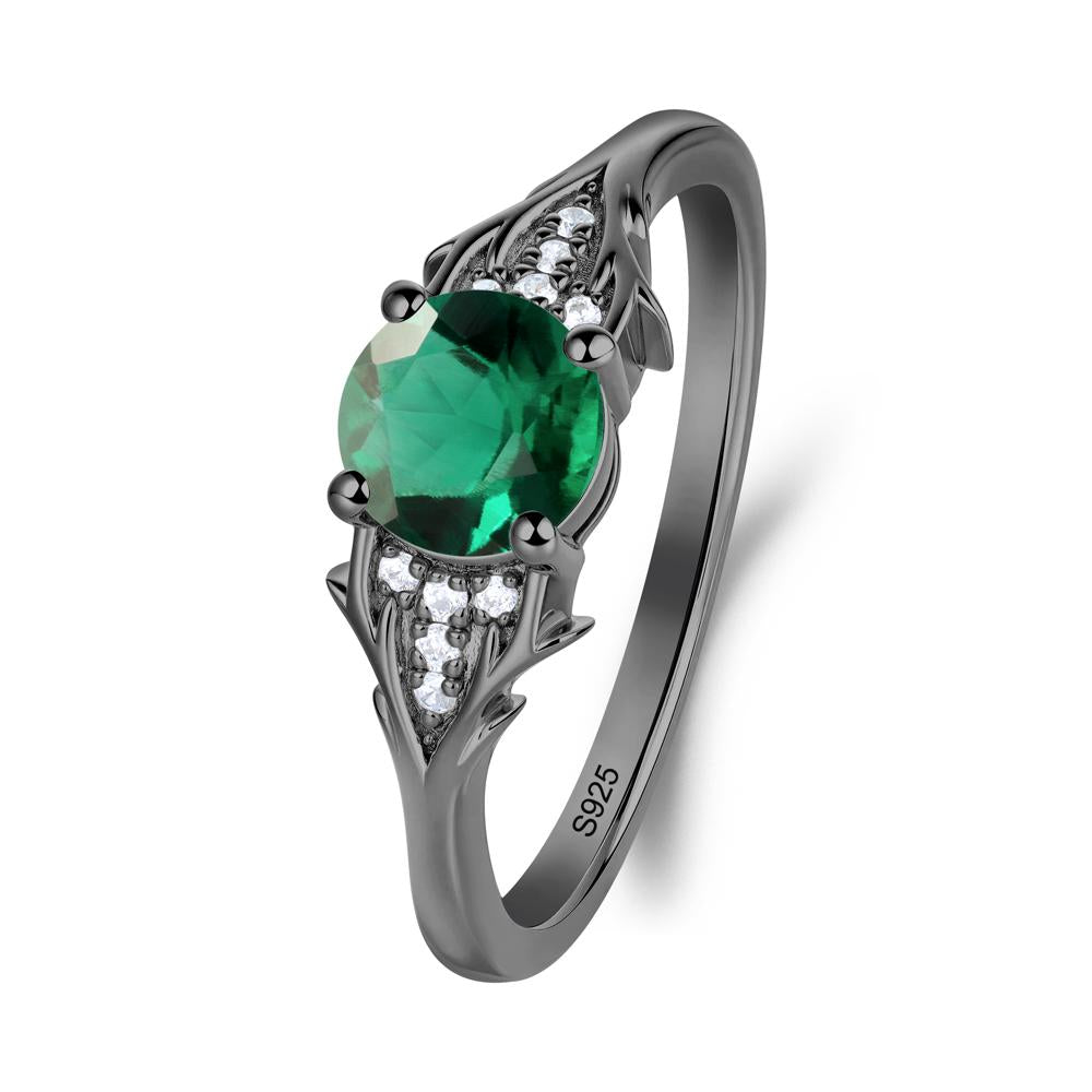 Round Emerald Branch Engagement Ring - LUO Jewelry #metal_black finish sterling silver