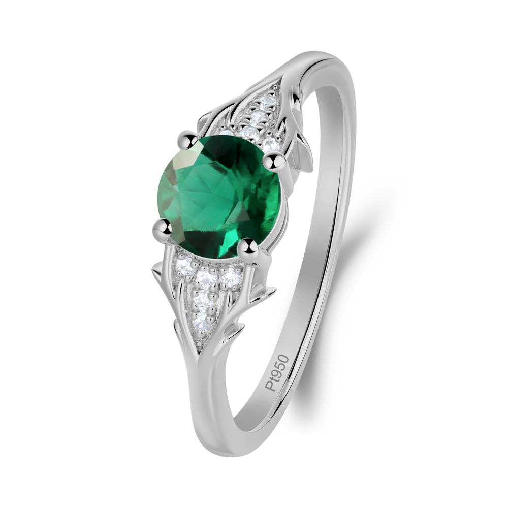 Round Emerald Branch Engagement Ring - LUO Jewelry #metal_platinum