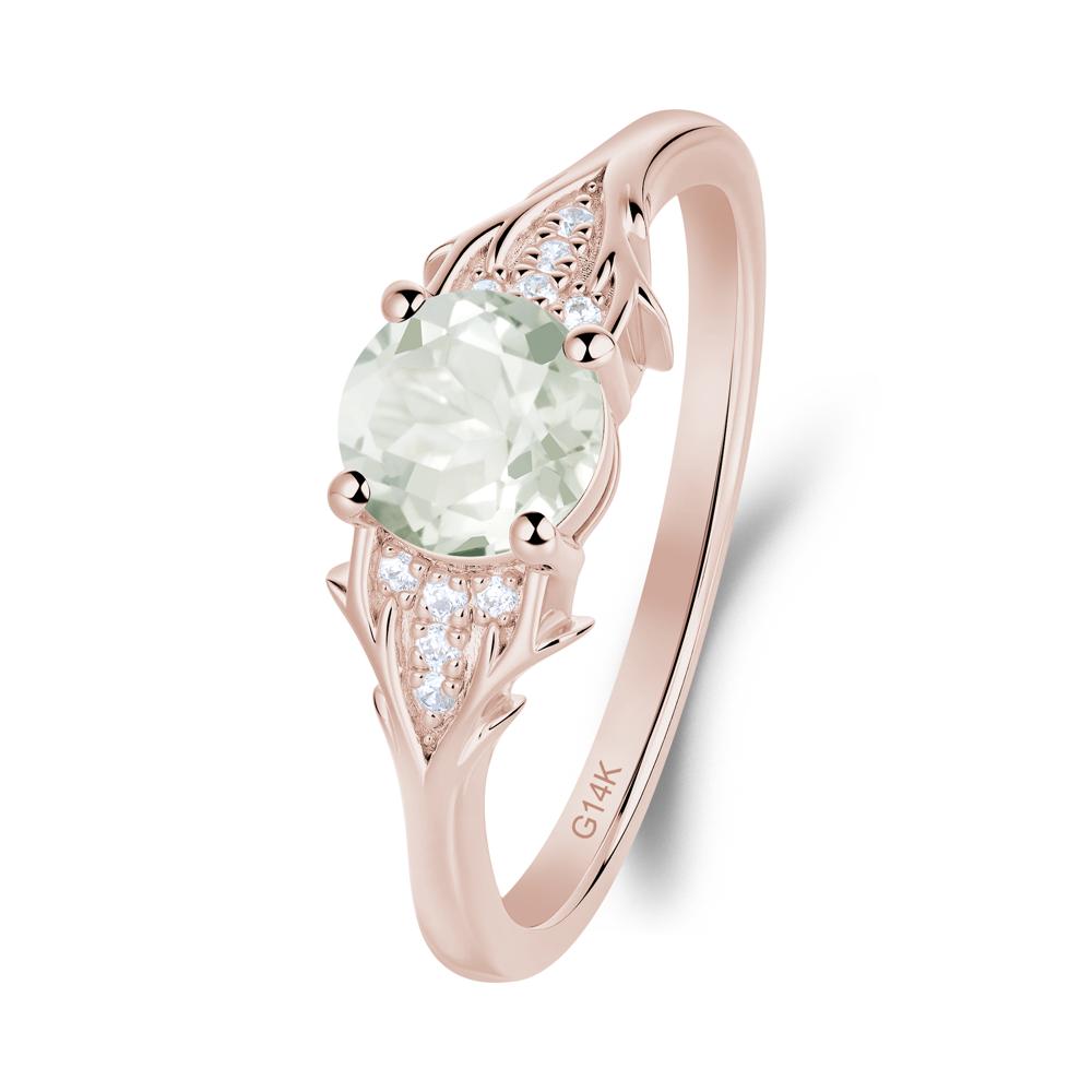 Nature Inspired Twig Textures Green Amethyst Ring - LUO Jewelry #metal_14k rose gold