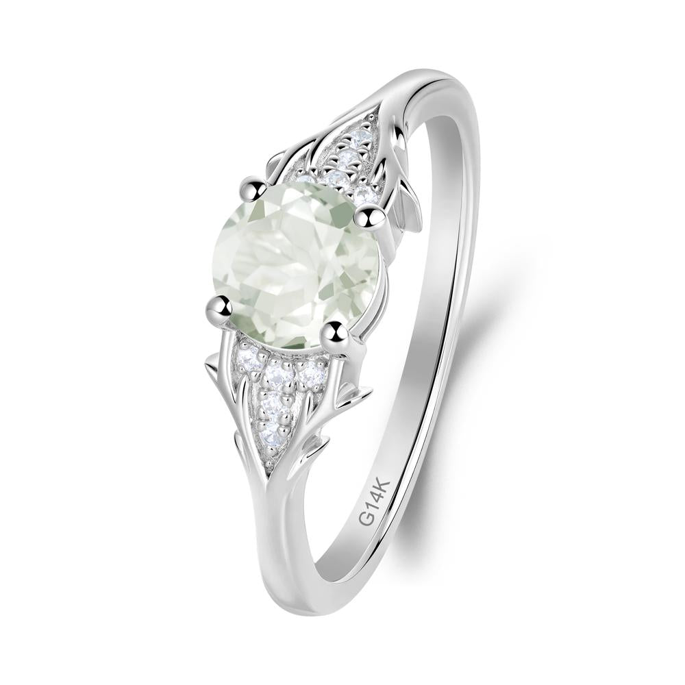 Nature Inspired Twig Textures Green Amethyst Ring - LUO Jewelry #metal_14k white gold