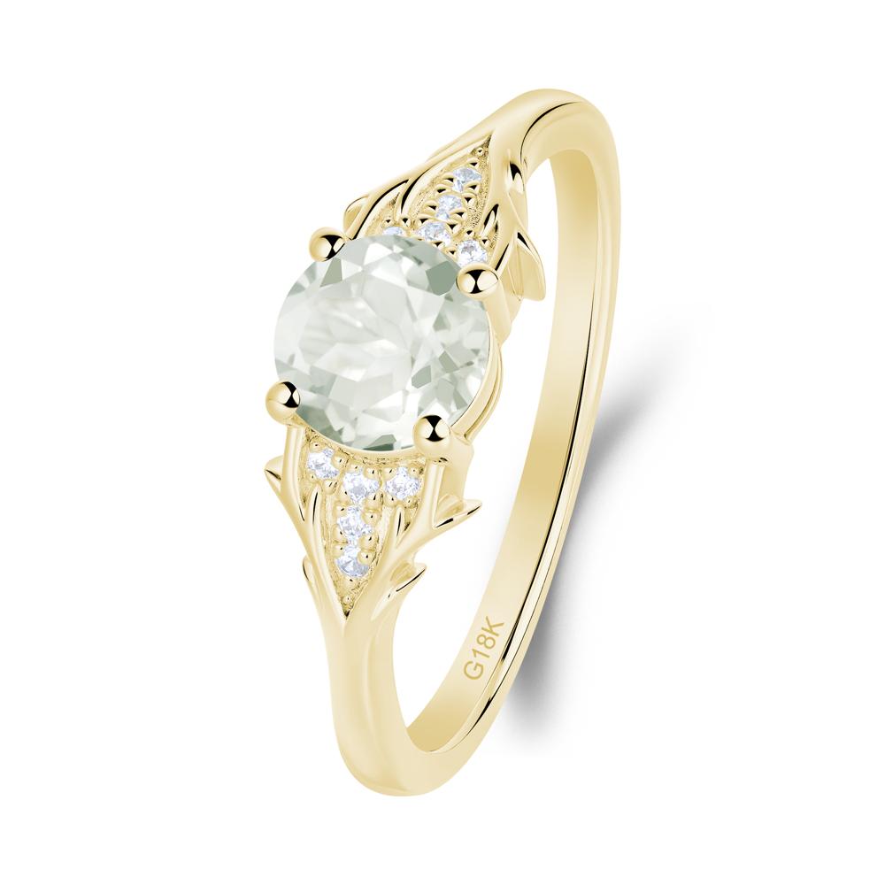 Nature Inspired Twig Textures Green Amethyst Ring - LUO Jewelry #metal_18k yellow gold