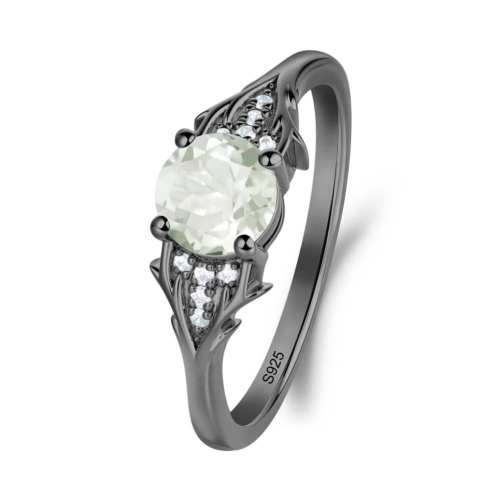Nature Inspired Twig Textures Green Amethyst Ring - LUO Jewelry #metal_black finish sterling silver