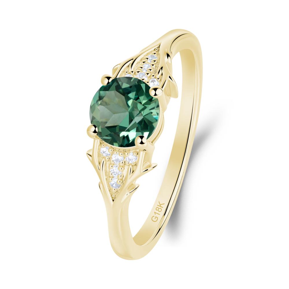 Round Green Sapphire Branch Engagement Ring - LUO Jewelry #metal_18k yellow gold