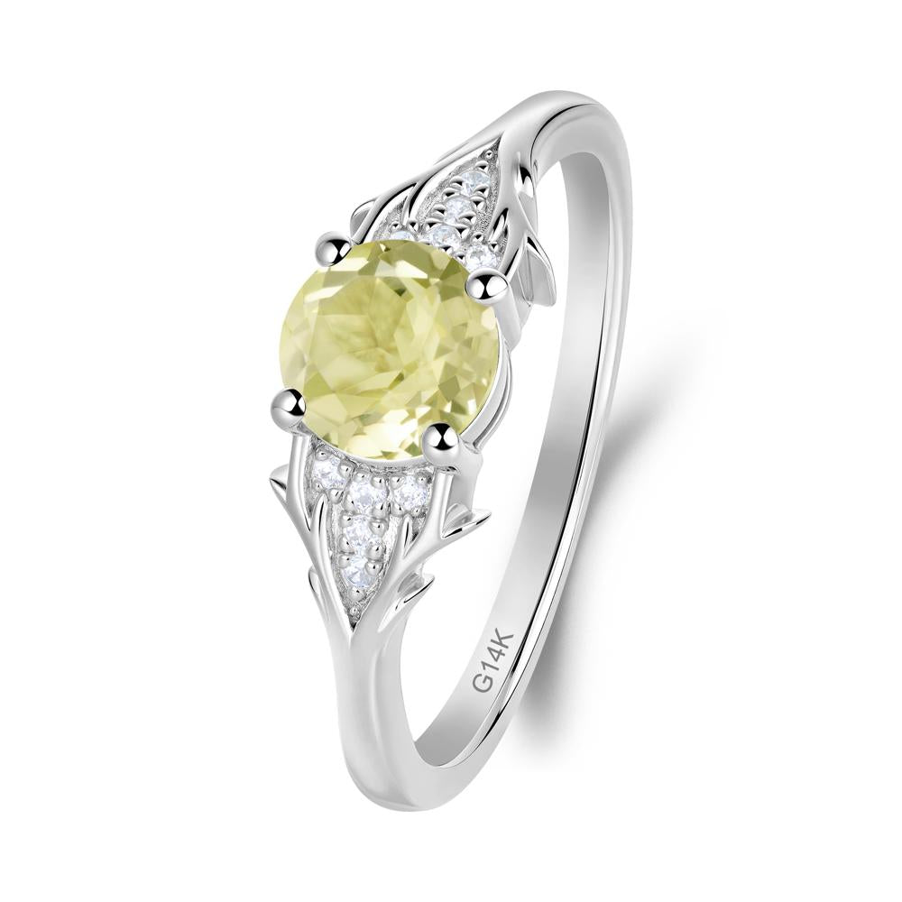 Nature Inspired Twig Textures Lemon Quartz Ring - LUO Jewelry #metal_14k white gold