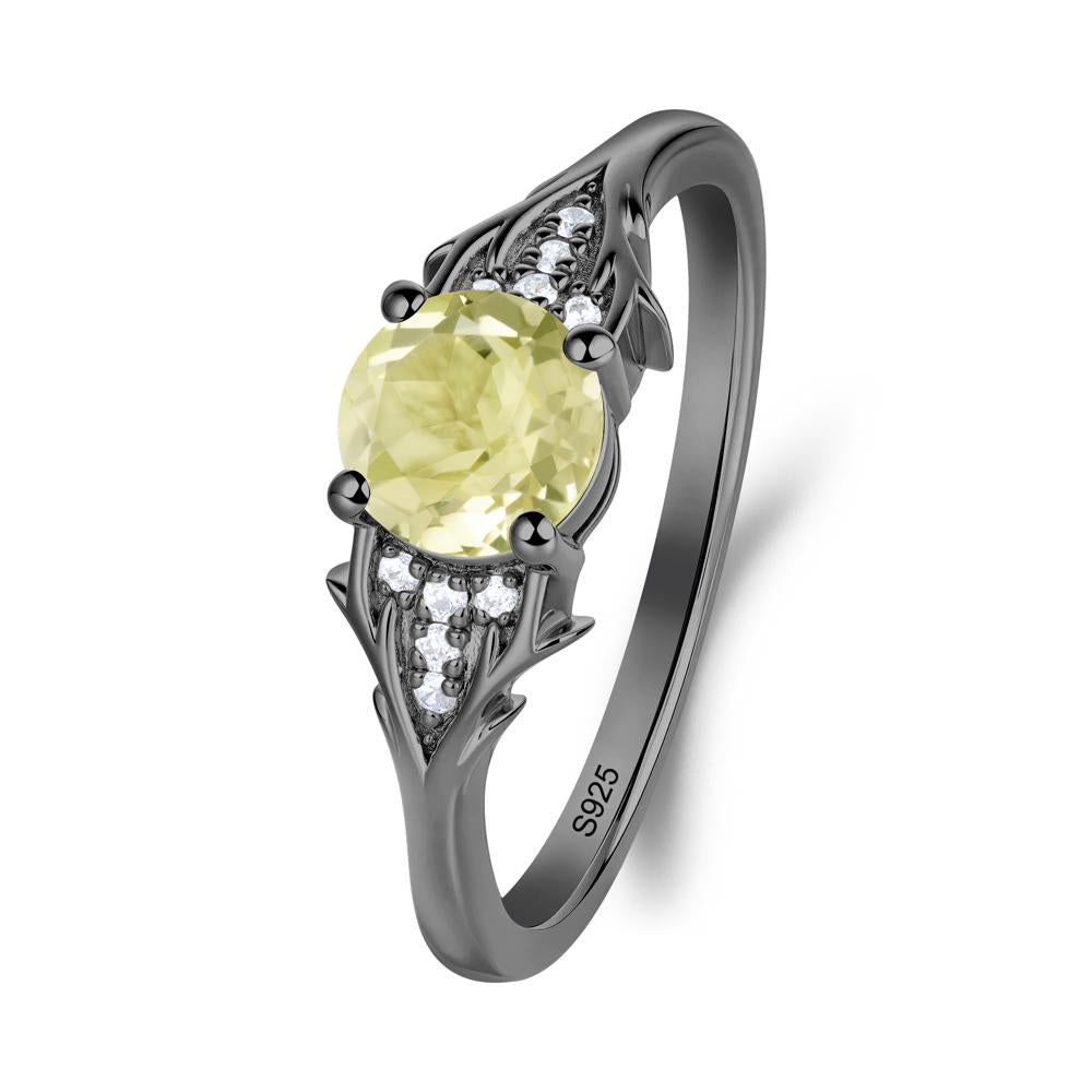 Nature Inspired Twig Textures Lemon Quartz Ring - LUO Jewelry #metal_black finish sterling silver