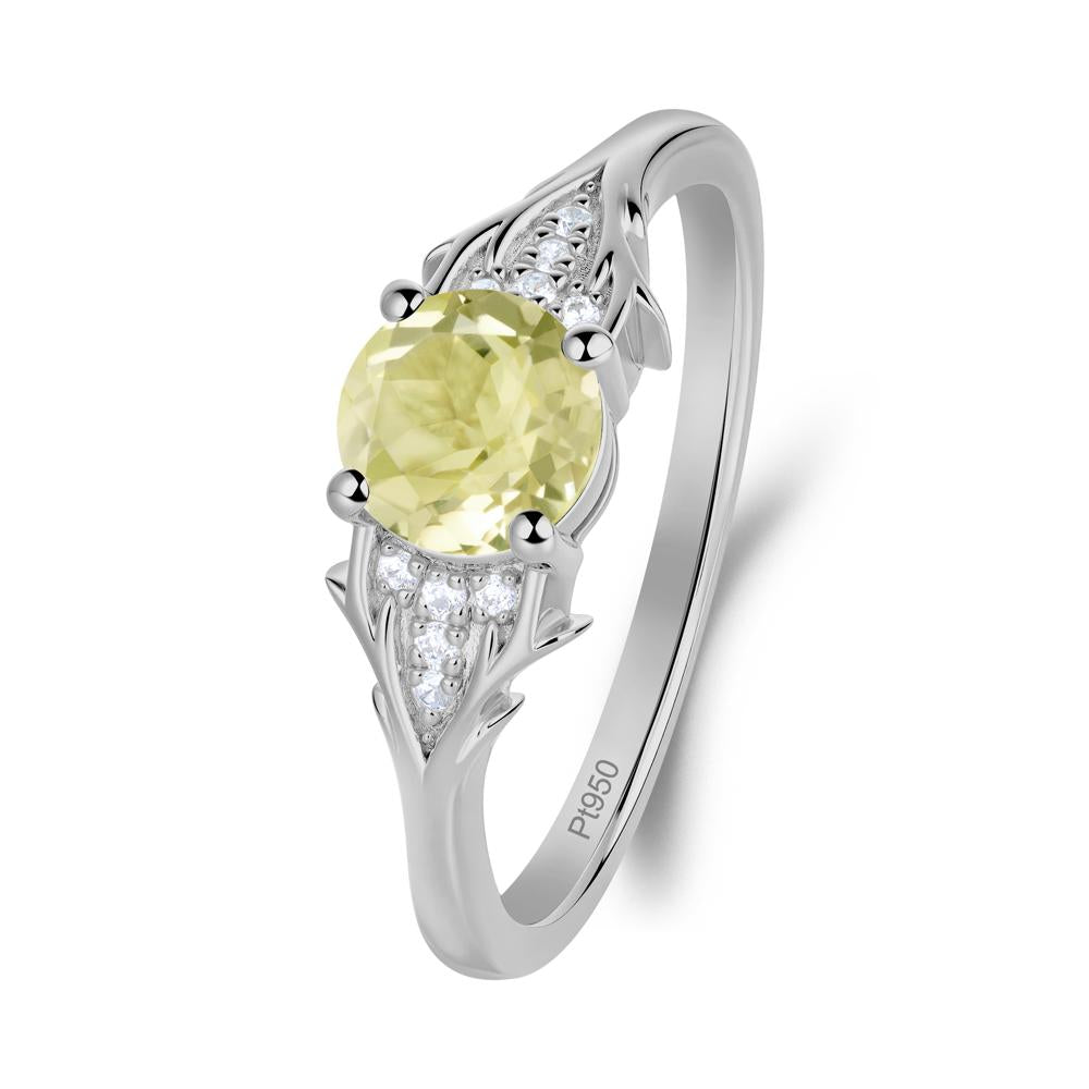 Nature Inspired Twig Textures Lemon Quartz Ring - LUO Jewelry #metal_platinum