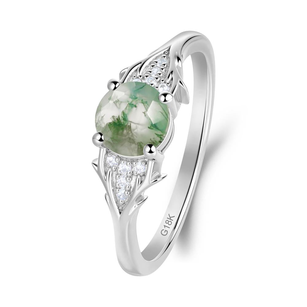 Round Moss Agate Branch Engagement Ring - LUO Jewelry #metal_18k white gold