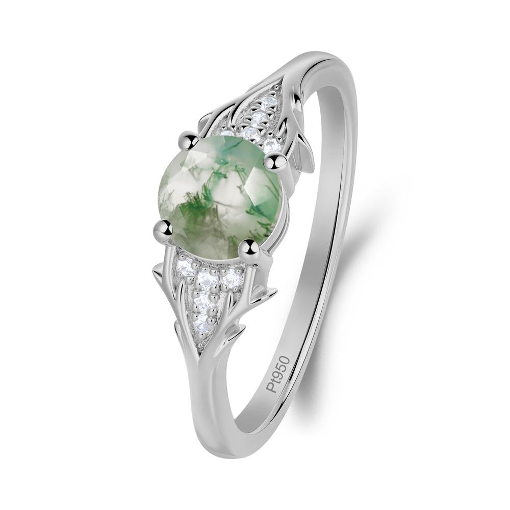 Round Moss Agate Branch Engagement Ring - LUO Jewelry #metal_platinum