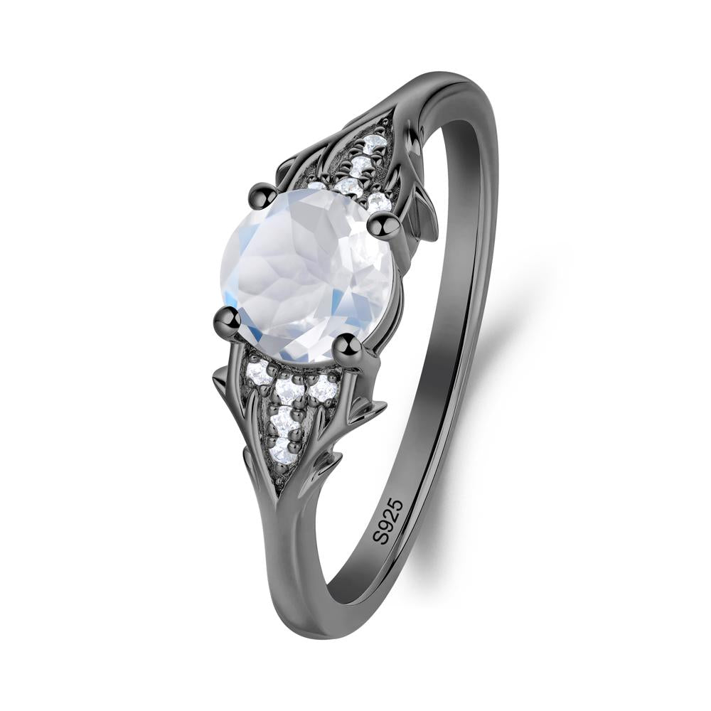 Round Moonstone Branch Engagement Ring - LUO Jewelry #metal_black finish sterling silver