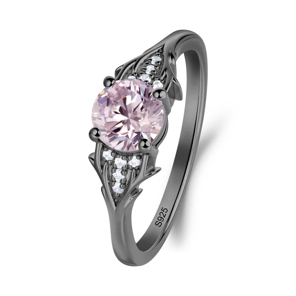 Round Pink Cubic Zirconia Branch Engagement Ring - LUO Jewelry #metal_black finish sterling silver