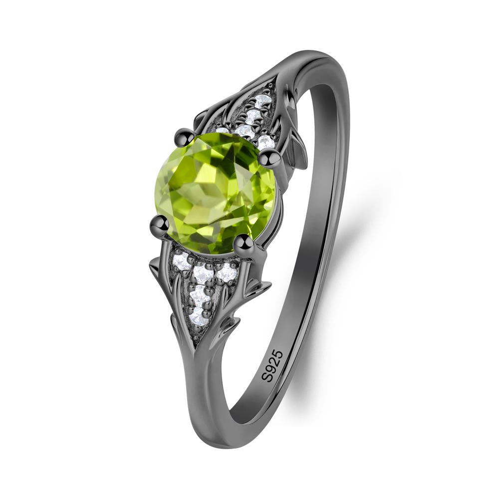Nature Inspired Twig Textures Peridot Ring - LUO Jewelry #metal_black finish sterling silver