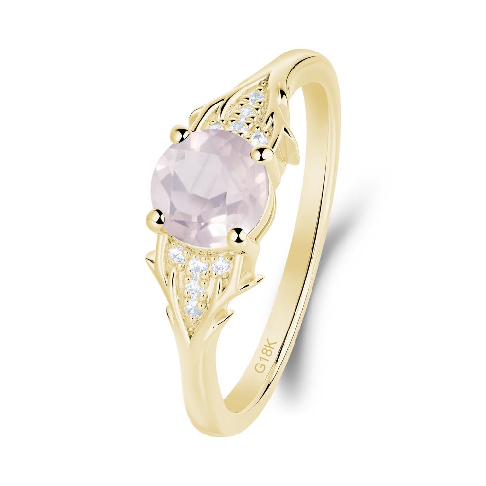 Round Rose Quartz Branch Engagement Ring - LUO Jewelry #metal_18k yellow gold