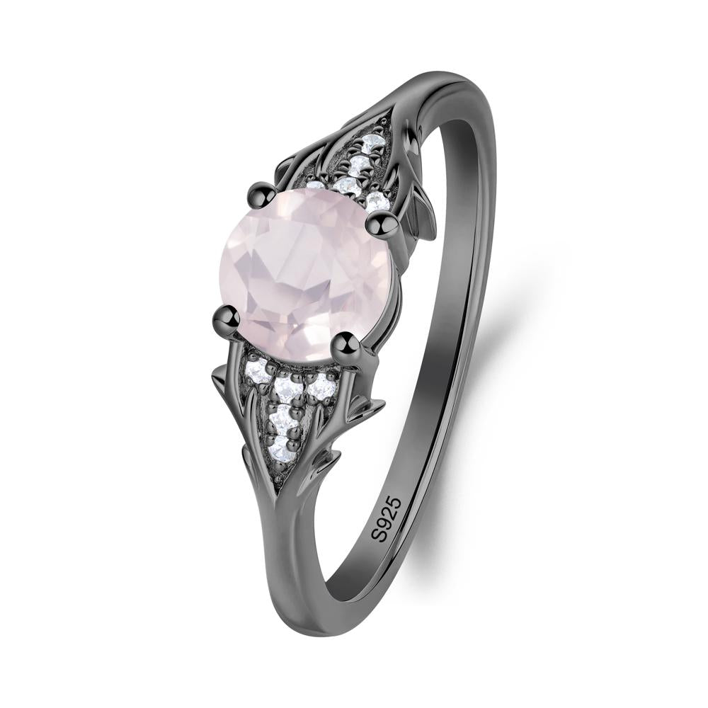 Round Rose Quartz Branch Engagement Ring - LUO Jewelry #metal_black finish sterling silver