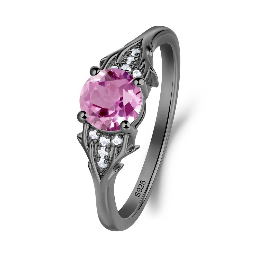 Nature Inspired Twig Textures Pink Sapphire Ring - LUO Jewelry #metal_black finish sterling silver