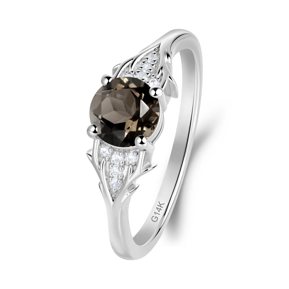 Round Smoky Quartz Branch Engagement Ring - LUO Jewelry #metal_14k white gold