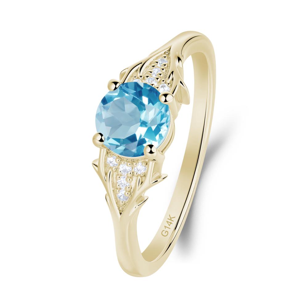 Nature Inspired Twig Textures Swiss Blue Topaz Ring - LUO Jewelry #metal_14k yellow gold