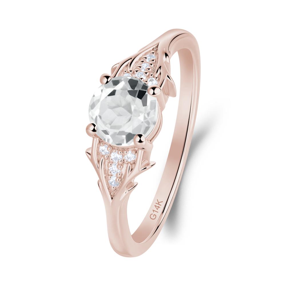 Round White Topaz Branch Engagement Ring - LUO Jewelry #metal_14k rose gold