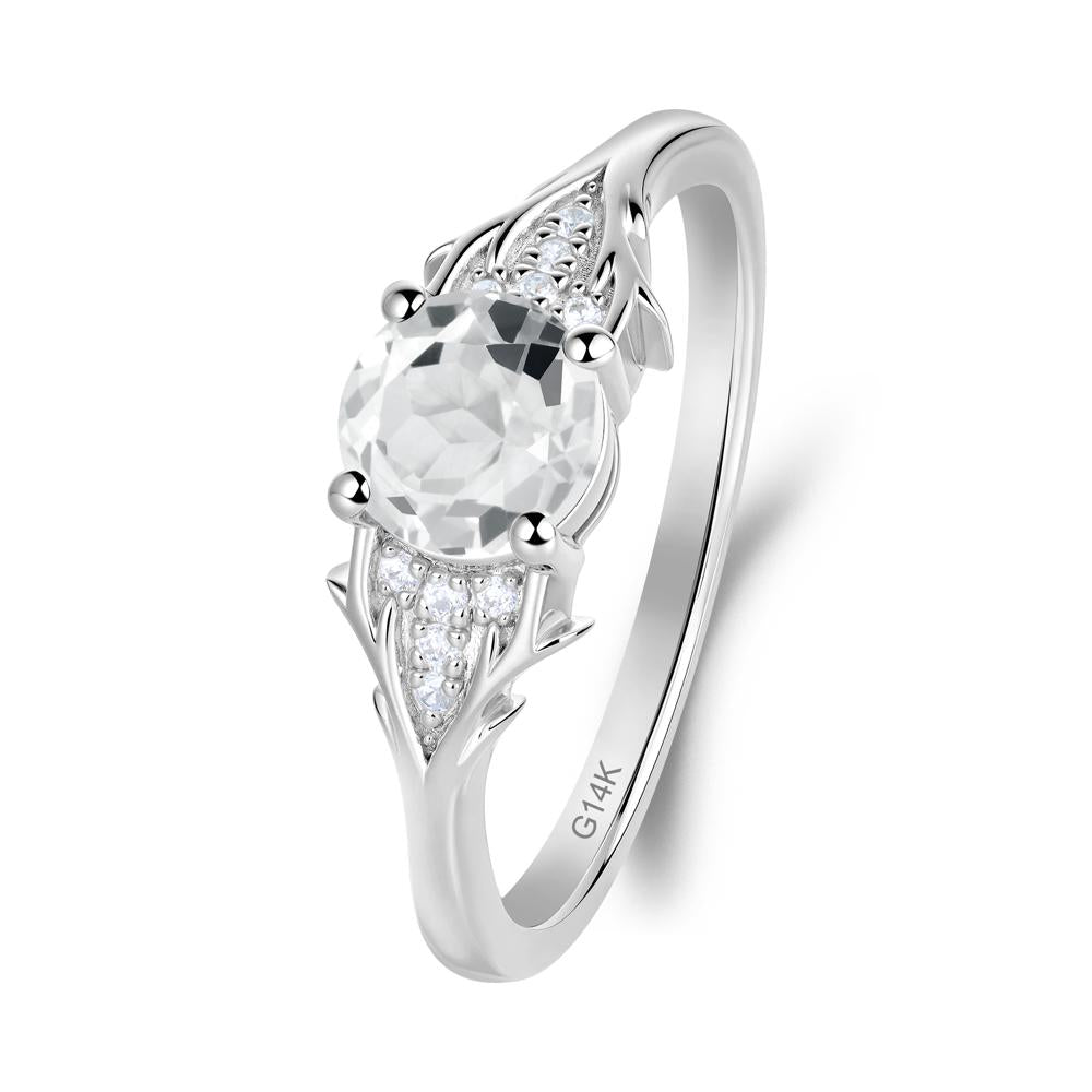 Round White Topaz Branch Engagement Ring - LUO Jewelry #metal_14k white gold