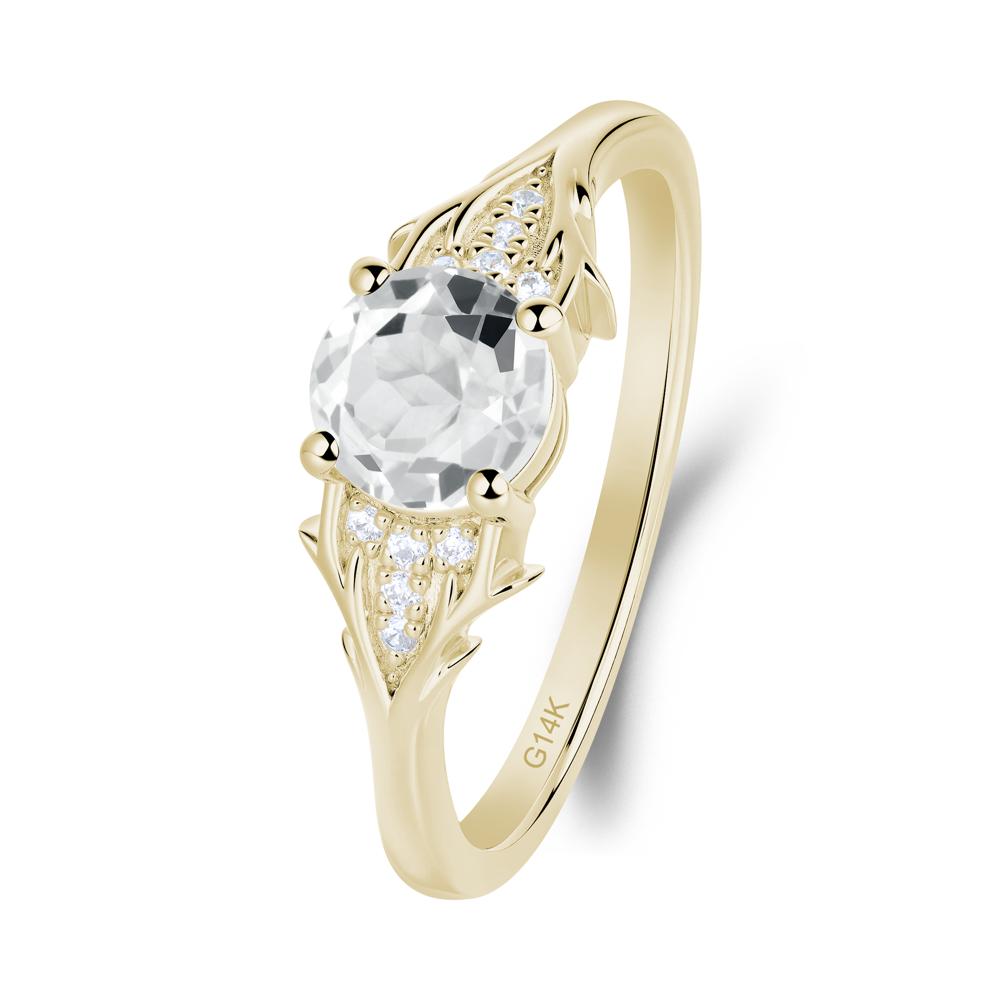 Round White Topaz Branch Engagement Ring - LUO Jewelry #metal_14k yellow gold