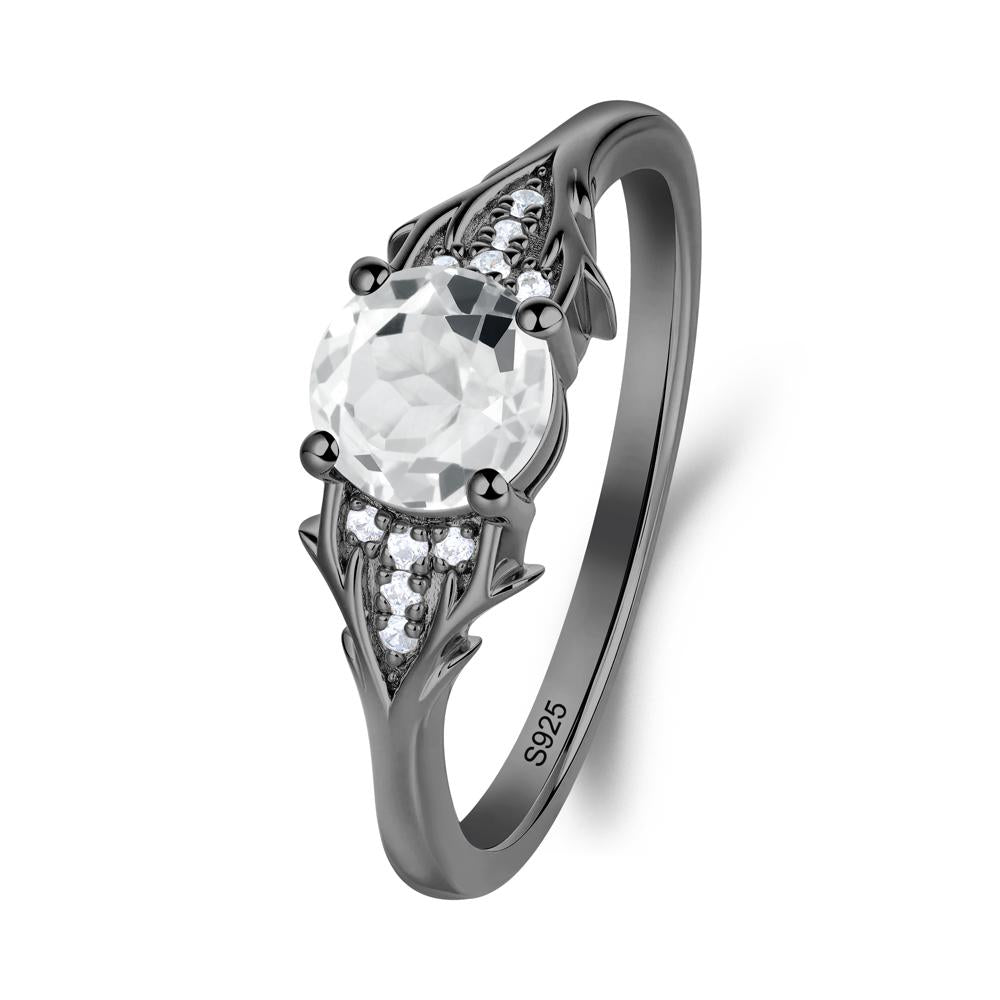 Round White Topaz Branch Engagement Ring - LUO Jewelry #metal_black finish sterling silver