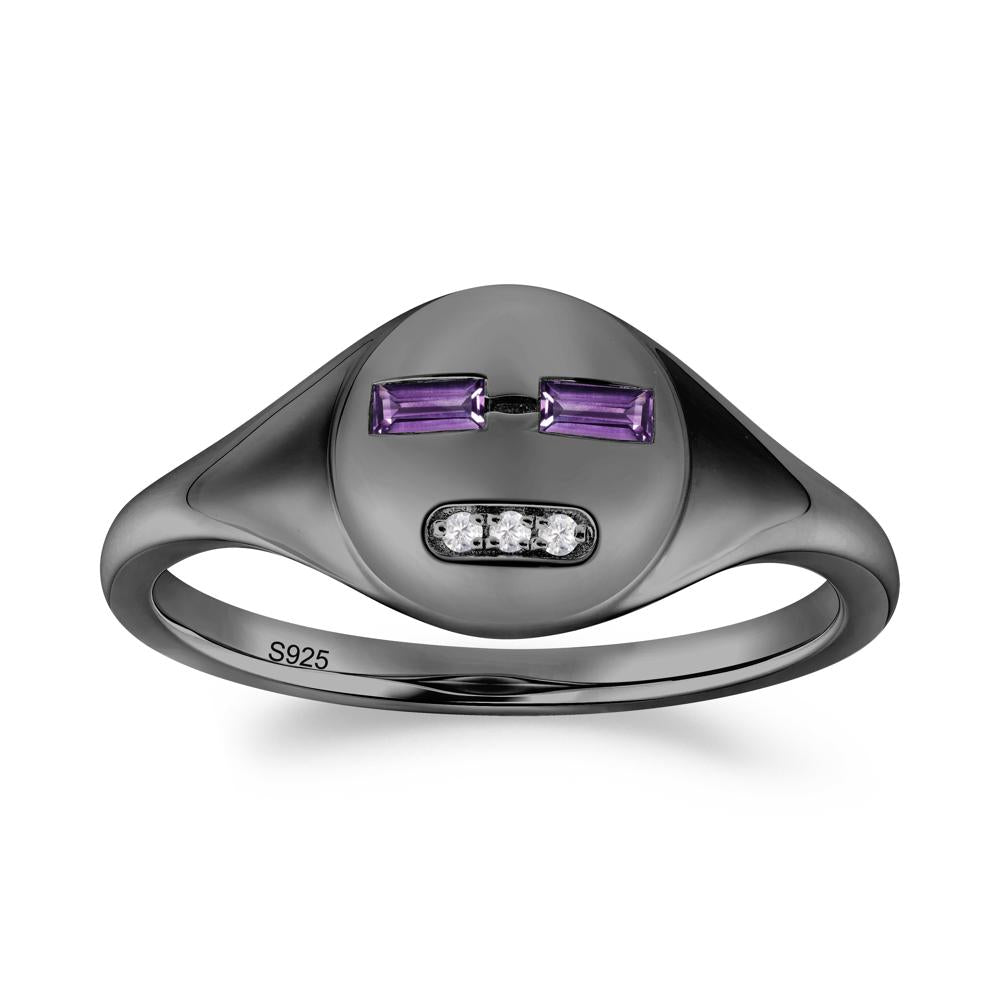 Abstract Face Inspired Amethyst Signet Ring - LUO Jewelry #metal_black finish sterling silver